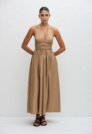 Plunge Halter Dress - Stone - Matteau